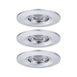 Three white metal recessed spotlights with clear glass for modern LED ceiling lighting