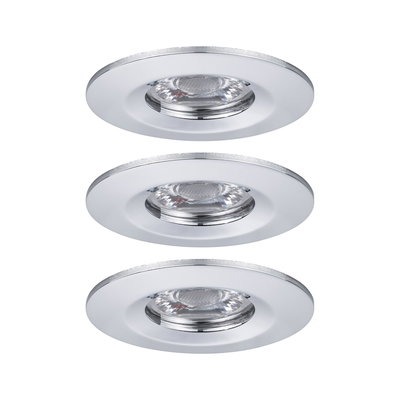 Drei weiße Einbaustrahler aus Metall mit klarem Glas für moderne LED-Deckenbeleuchtung