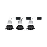 Three black recessed spotlights with white LED modules and black connectors for modern lighting