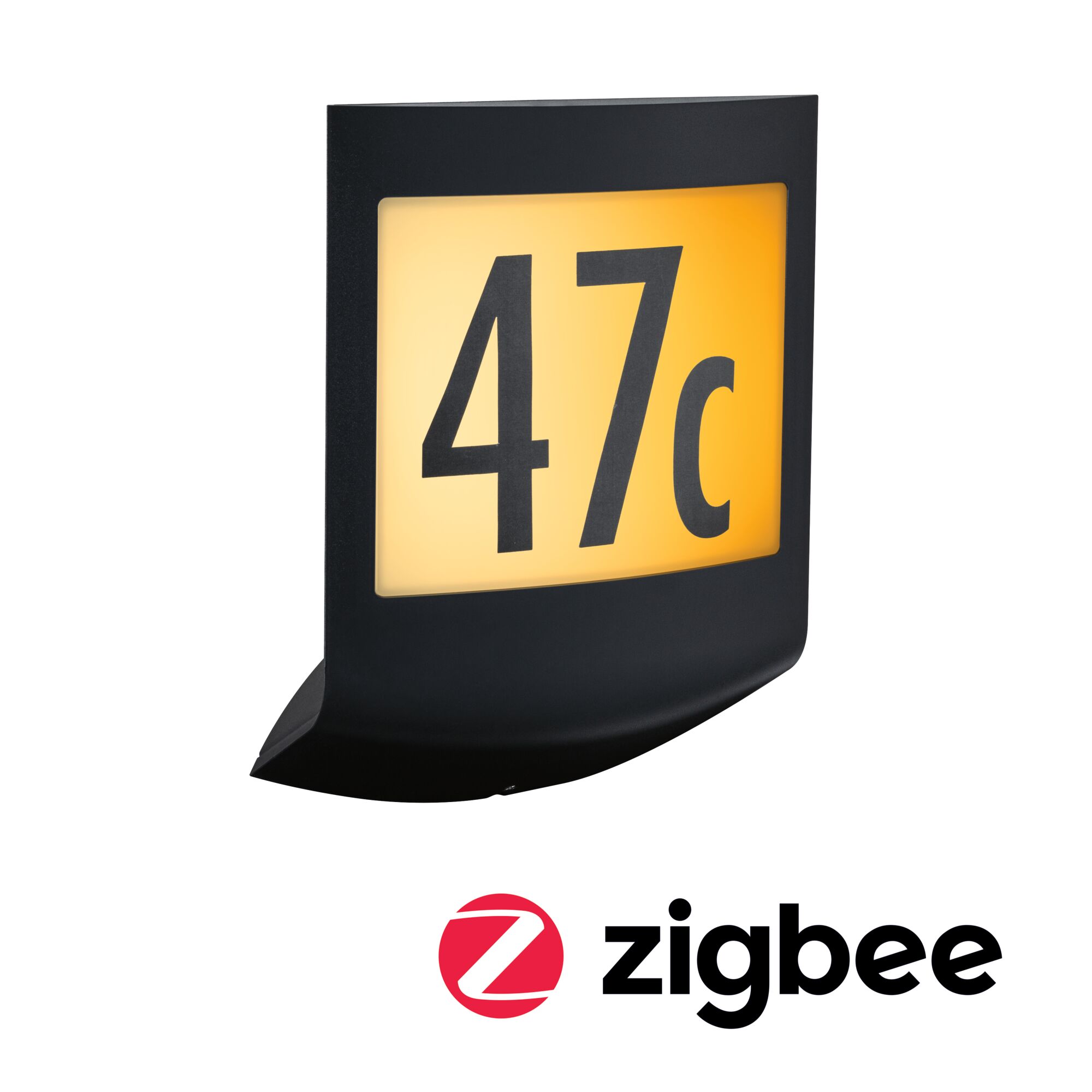 LED-wandarmatuur voor buiten Smart Home Zigbee 3.0 Padea schemersensor insectvriendelijk IP44 198x252mm Tunable Warm 8,2W 550lm 230V Antraciet Kunststof Zwart LED-huisnummerbord met geel licht en zwart nummer 47c, Zigbee compatibele verlichting