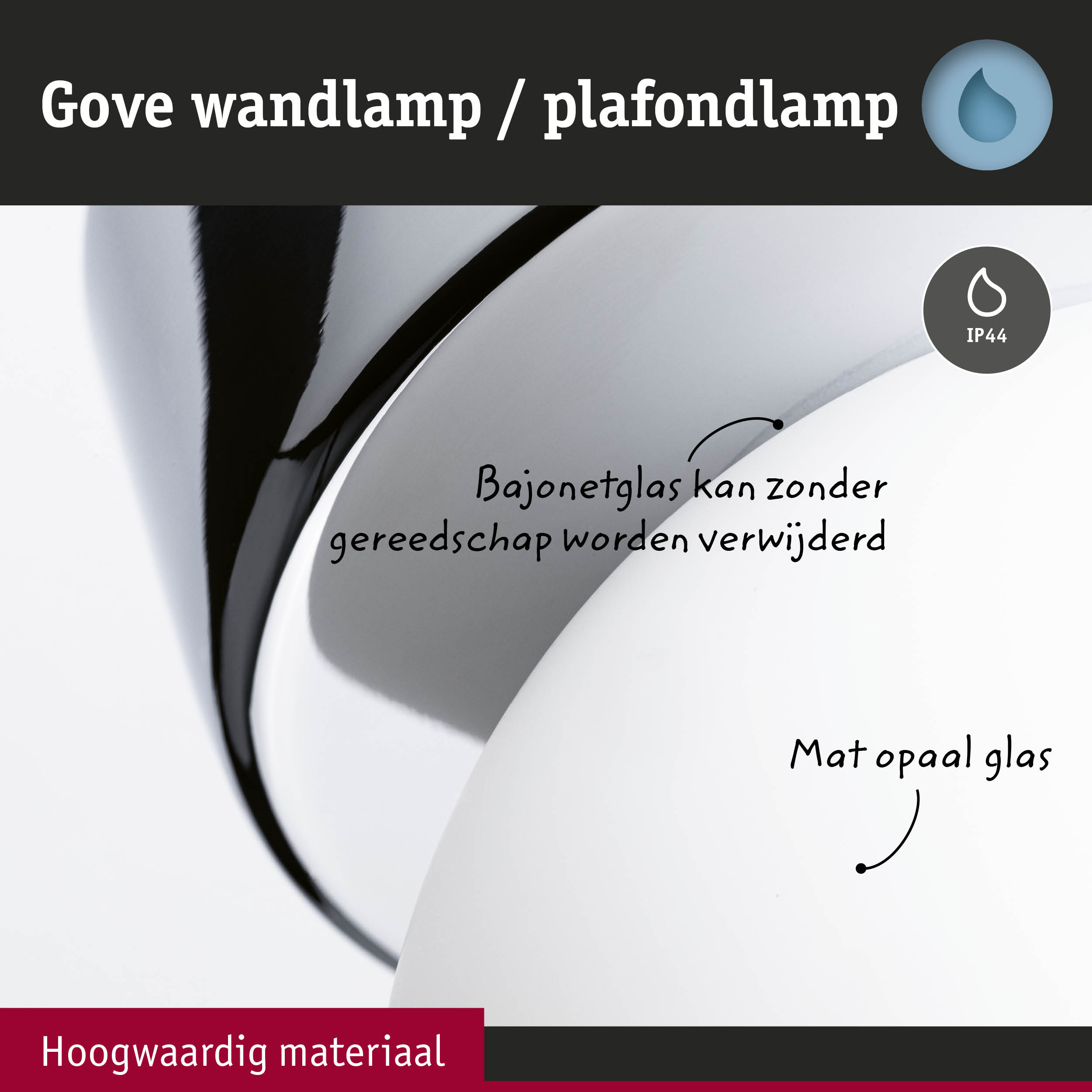 Gove wandlamp met mat opaalglas en hoogwaardig materiaal, IP44 bescherming voor badkamerverlichting