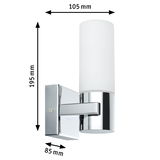 Modern chrome wall light with white glass, dimensions 195x105x85 mm for indoor lighting