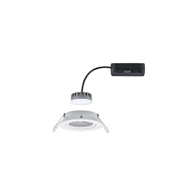 Weißer LED-Einbaustrahler mit grauem Kühlkörper und schwarzem Anschlusskabel für moderne Beleuchtung