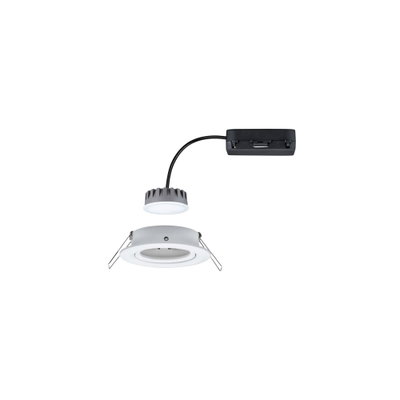 Weißer LED-Einbaustrahler mit grauem Kühlkörper und schwarzem Anschlusskabel für moderne Beleuchtung