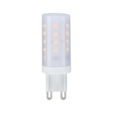 Compact white LED lamp with G9 base emitting warm white light for energy-efficient lighting