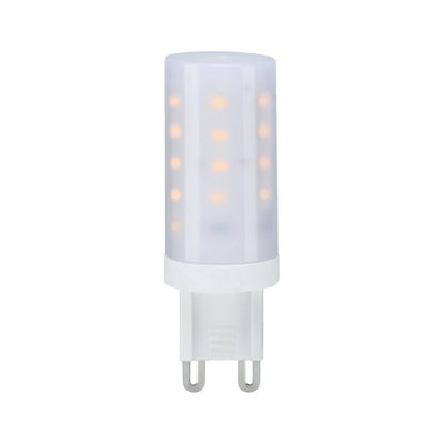 Petite lampe LED blanche avec culot G9 diffusant une lumière blanc chaud pour éclairage économique