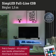 Salon avec éclairage LED rose et bleu, télécommande pour bande LED incluse
