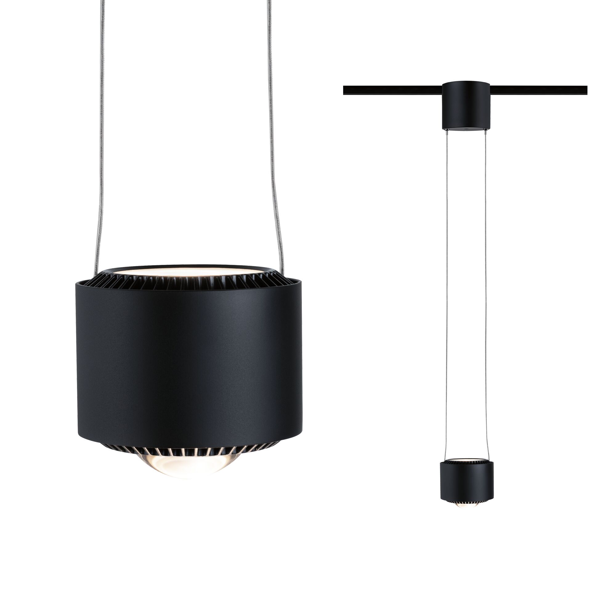 URail Pendants Aldan 820lm / 0lm 8,5W / 4,5W 2700K dimmable 230V Black matt Black metal LED pendant light with cylindrical design and dimmable feature for modern interior lighting