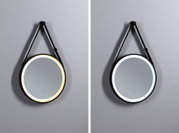Miroir LED rond avec cadre noir et sangle réglable, lumière blanc chaud et froid pour salle de bain et maquillage