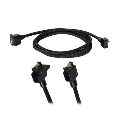 Black braided 8-pin connector cable for LED lighting systems with durable plastic housing