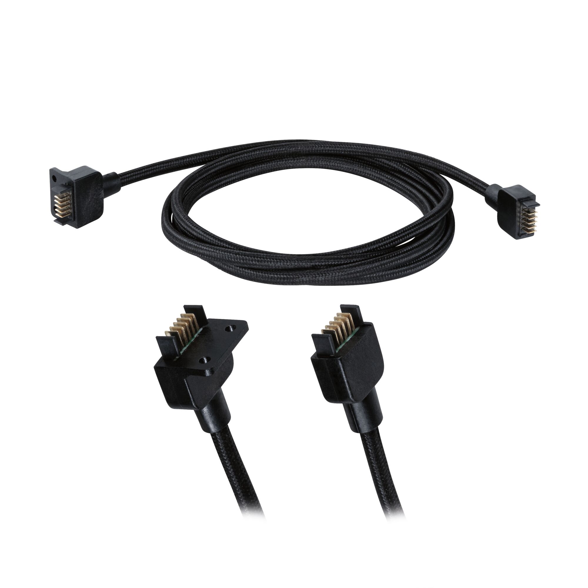Black braided 8-pin connector cable for LED lighting systems with durable plastic housing
