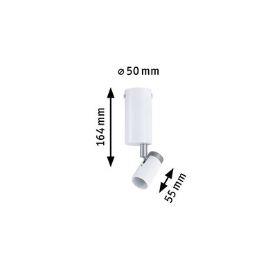 Hvid metal LED-spot med 50 mm diameter og 164 mm højde, velegnet til accentbelysning