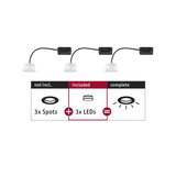 Drie witte LED-modules met zwarte kabel en connector voor inbouwspots zonder behuizing.