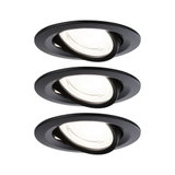 Three black metal recessed spotlights with adjustable heads for flexible LED lighting solutions