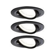 Drei schwarze Einbaustrahler aus Metall mit schwenkbarem Spot für flexible LED-Beleuchtung