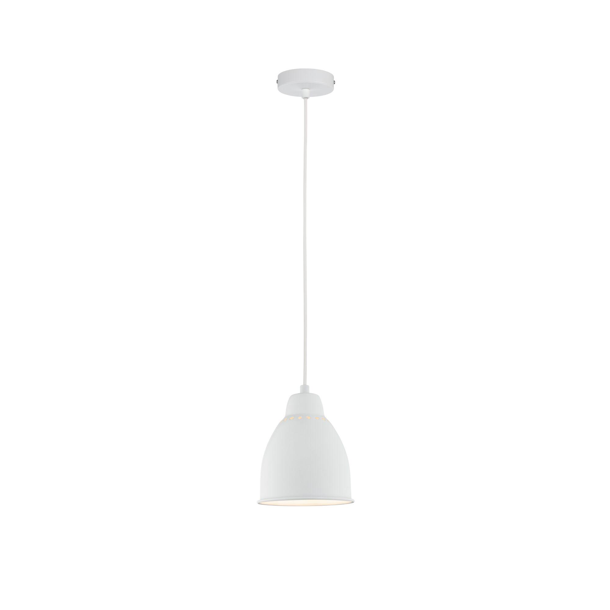 Witte metalen hanglamp met eenvoudig ontwerp en warm licht voor moderne woonruimtes
