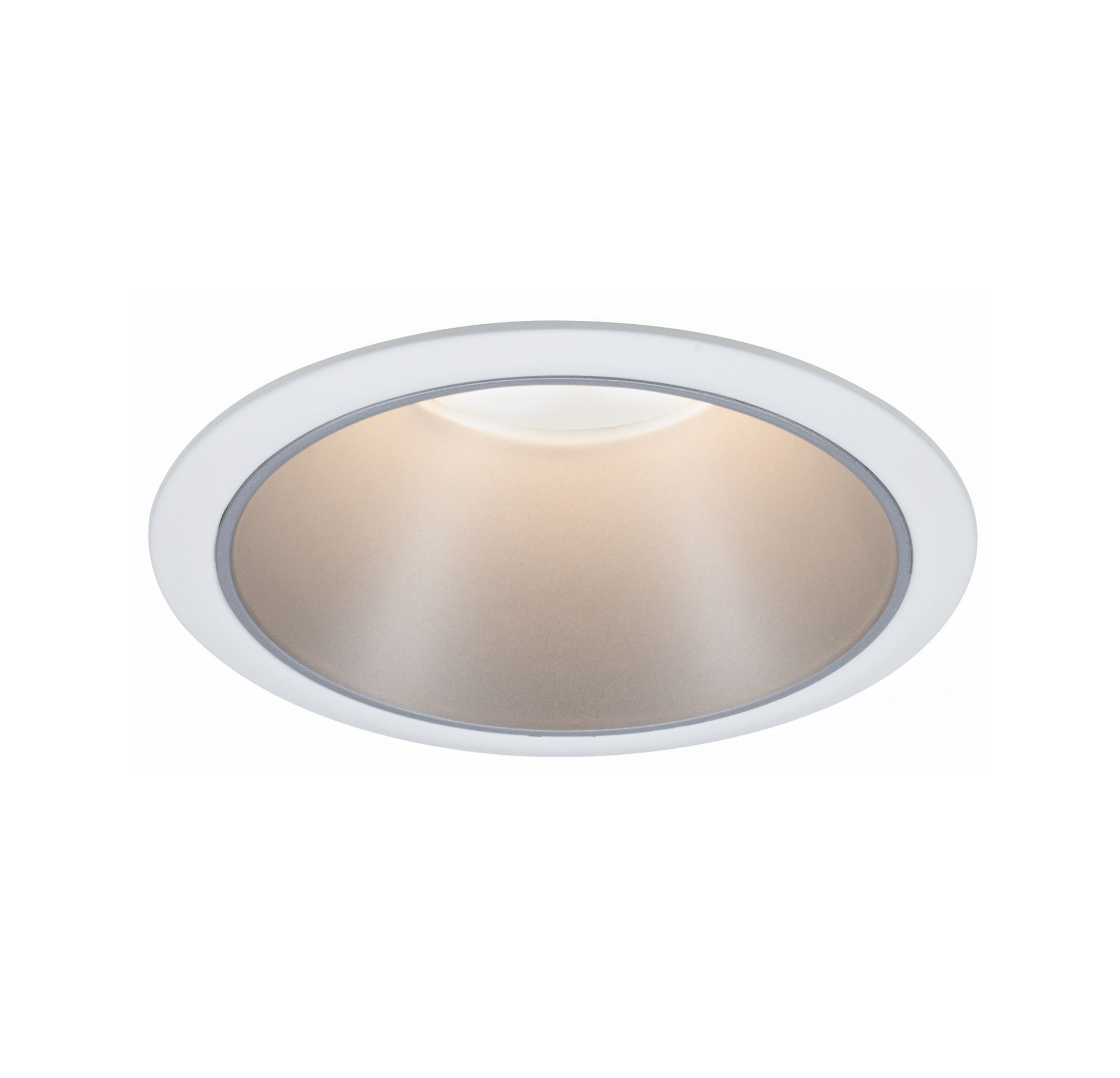 Rundes Einbau-LED-Leuchtmittel mit weißem Rahmen und warmweißem Licht für moderne Innenbeleuchtung