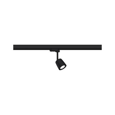 Black metal LED spotlight on track system for flexible indoor lighting solutions