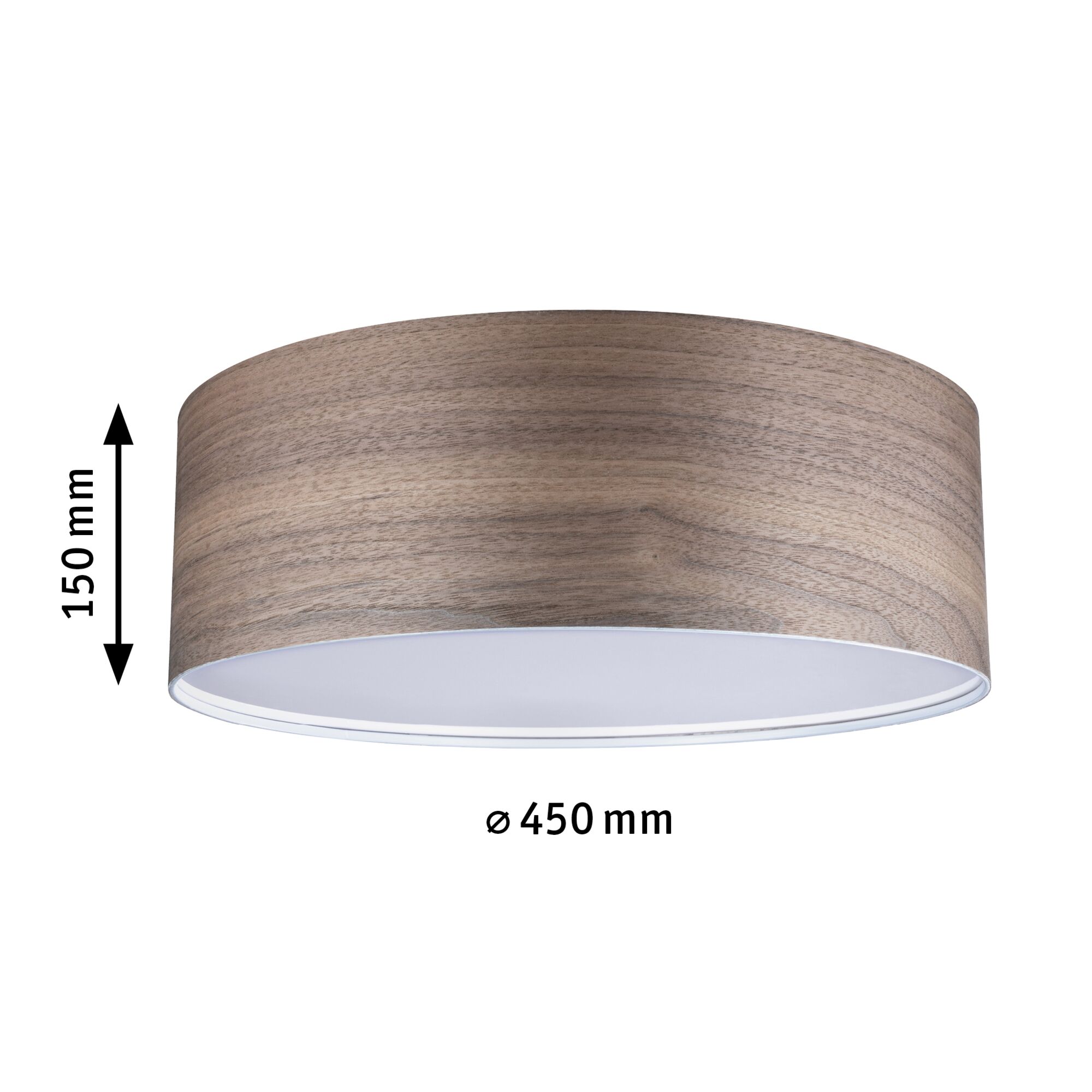 Runde Deckenleuchte aus Holzoptik mit 450 mm Durchmesser und 150 mm Höhe für Wohnräume