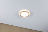 Plafonnier rond avec cadre en bois et lumière blanche chaude pour une ambiance moderne