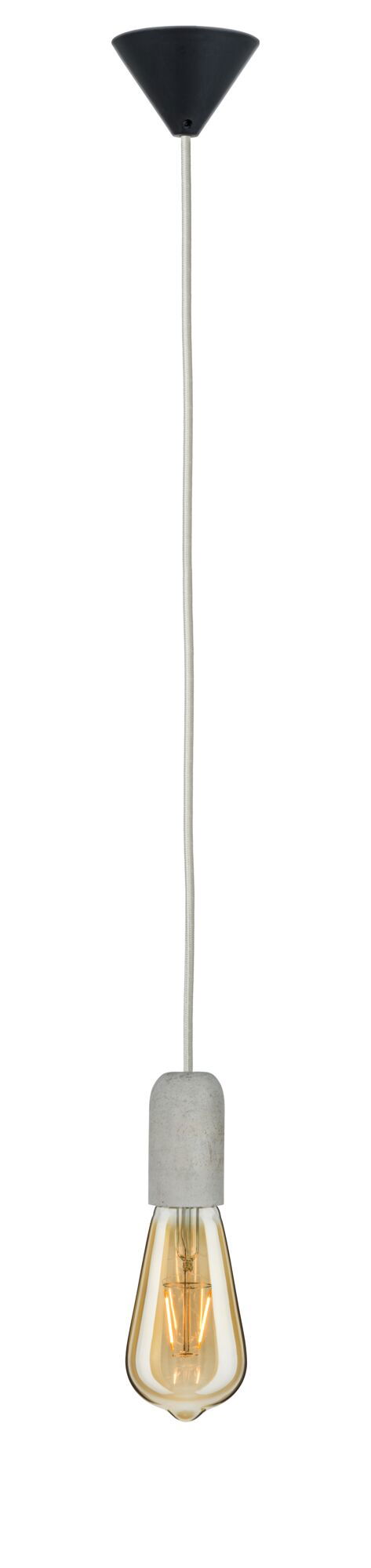 Hanglamp met grijze betonnen fitting en warmwitte LED-lamp voor woonruimtes