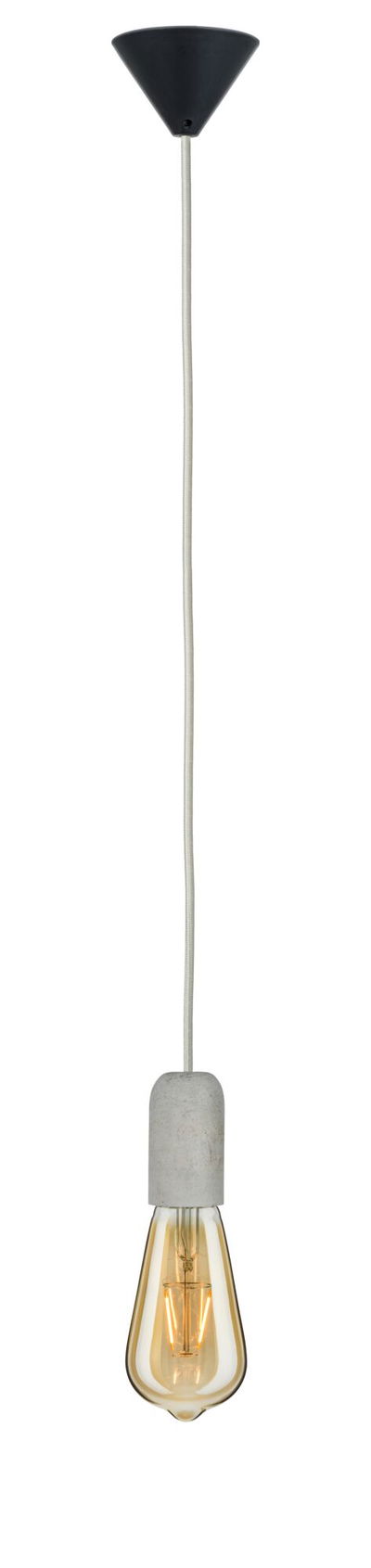 Pendant lamp with grey concrete socket and warm white LED bulb for living spaces