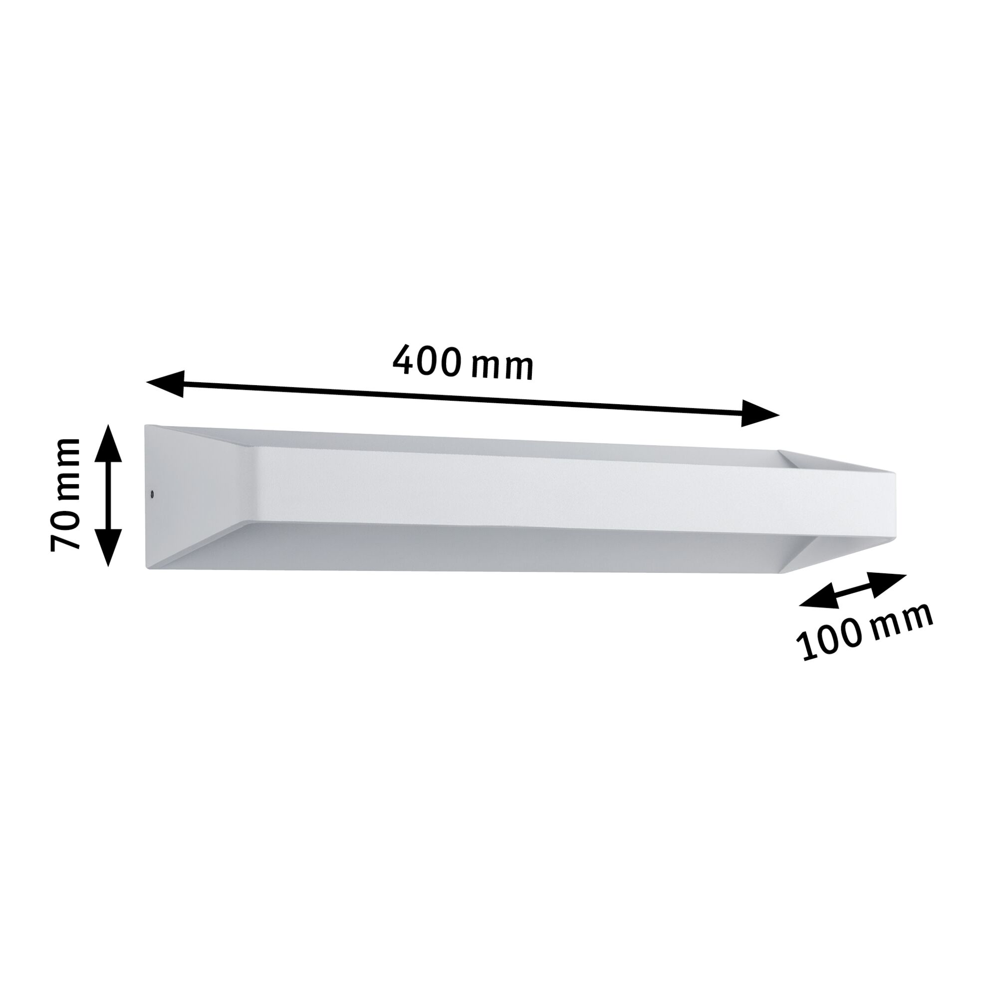 Weißer Wandregal aus Metall mit Maßen 400x70x100 mm für moderne Wohnraumgestaltung