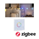 Paulmann Zigbee color control with touch display for smart LED lighting in living spaces.