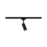 Black metal LED track light with adjustable spotlight for modern interior lighting solutions