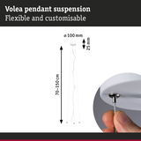 Adjustable Volea pendant suspension in white metal, 70-150 cm height, flexible LED lighting solution