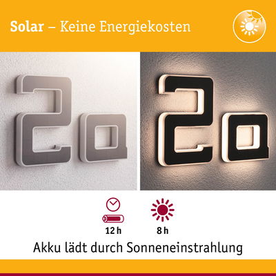 Solarbetriebene Hausnummer 20 mit LED-Beleuchtung in Schwarz und Weiß, energiesparende Außenbeleuchtung