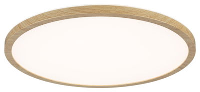 Round LED ceiling light with bright diffuser and oak wood frame for modern home lighting