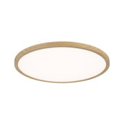 Round LED ceiling light with bright diffuser and oak wood frame for modern home lighting