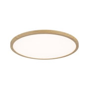 Round LED ceiling light with bright diffuser and oak wood frame for modern home lighting
