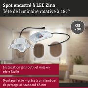 Spot encastré LED blanc Zina avec tête rotative à 180° et CRI supérieur à 90 pour éclairage flexible