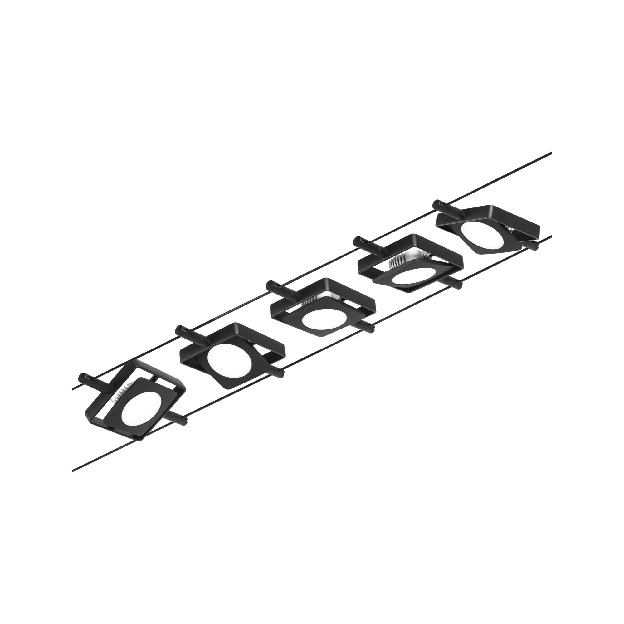 Schwarze LED-Seilstrahler mit quadratischem Design und weißem Licht für moderne Innenbeleuchtung