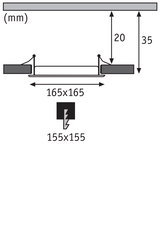 Technische Zeichnung mit Maßen 165x165 mm und Einbautiefe 35 mm für LED-Einbaustrahler