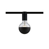 Black LED bulb with half-matte glass on black track for modern indoor lighting design