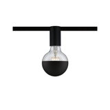 Black LED bulb with half-matte glass on black track for modern indoor lighting design