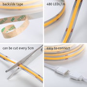 Bande LED avec 480 LEDs/m, ruban adhésif au dos, coupable tous les 5 cm, connexion facile par prise