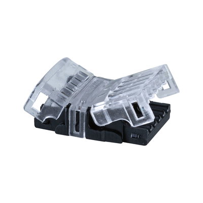 Transparenter RJ45 Winkelstecker mit schwarzem Kunststoffgehäuse für Netzwerkverbindungen