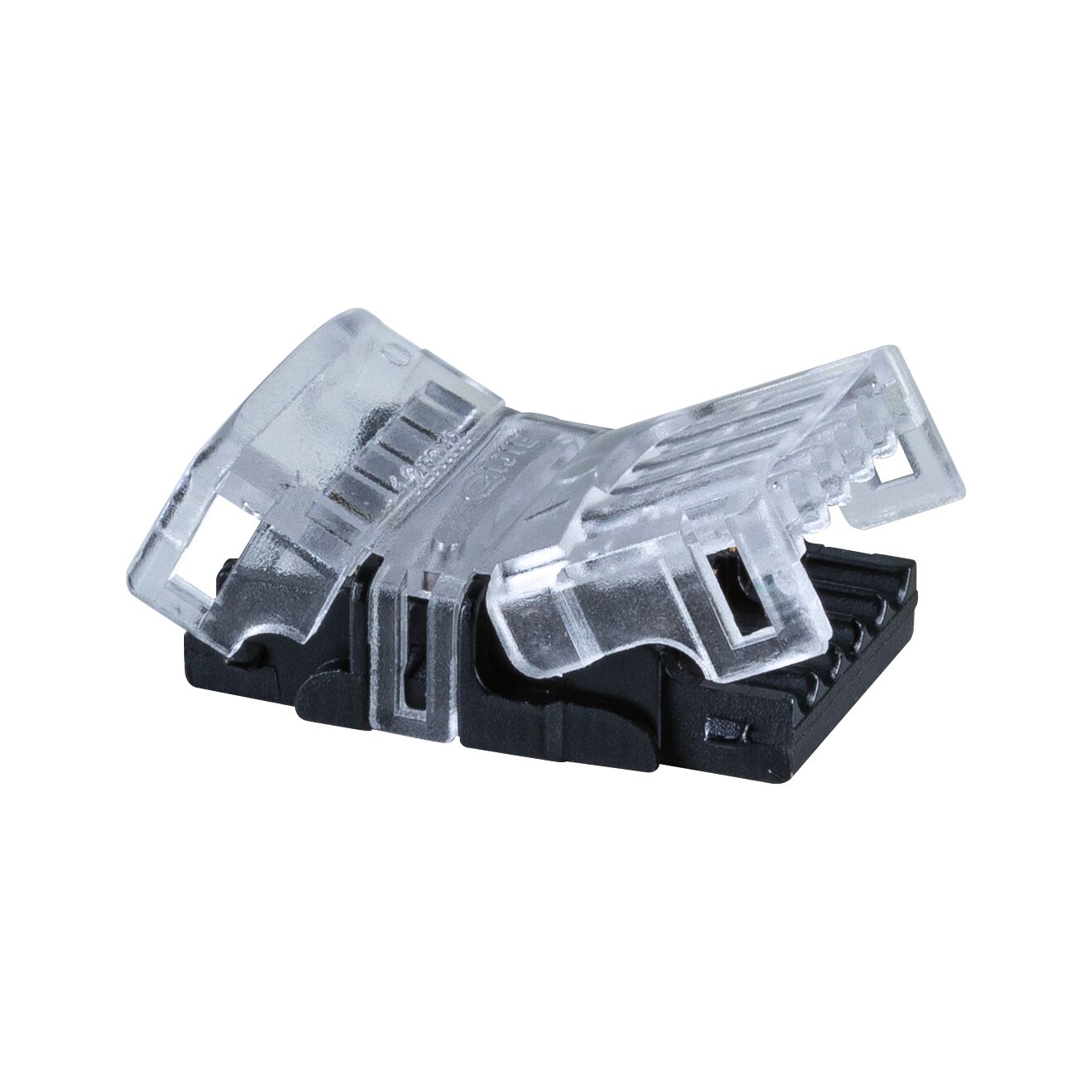 Pro Strip Connector RGBW Quick 17x24mm max. 120W Transparent/Black Transparent RJ45 angled connector with black plastic housing for network cable connections