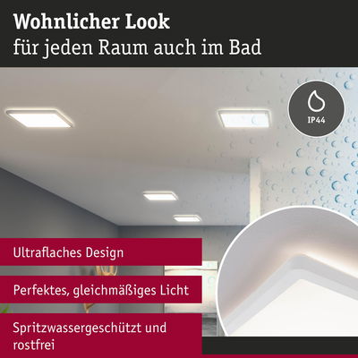 Ultraflache weiße LED-Deckenleuchte mit IP44 Schutz für Badezimmer, gleichmäßiges Licht, spritzwassergeschützt