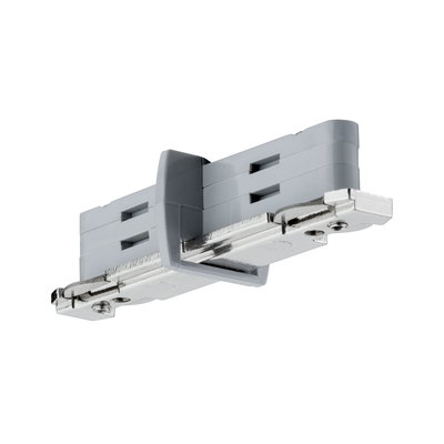 Grijze kunststof en metalen connector voor railsystemen, geschikt voor LED-railsverlichting