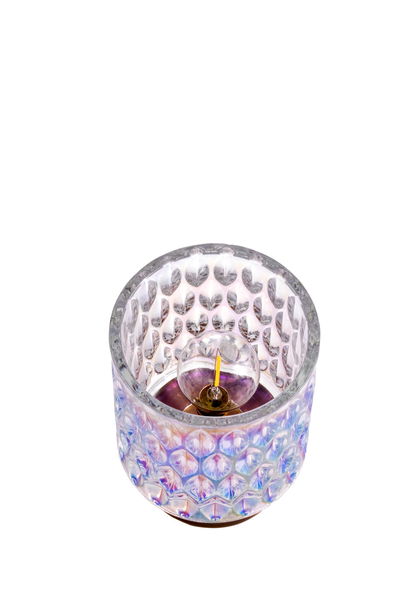 Round glass wall light with textured pattern and visible bulb for decorative lighting effect