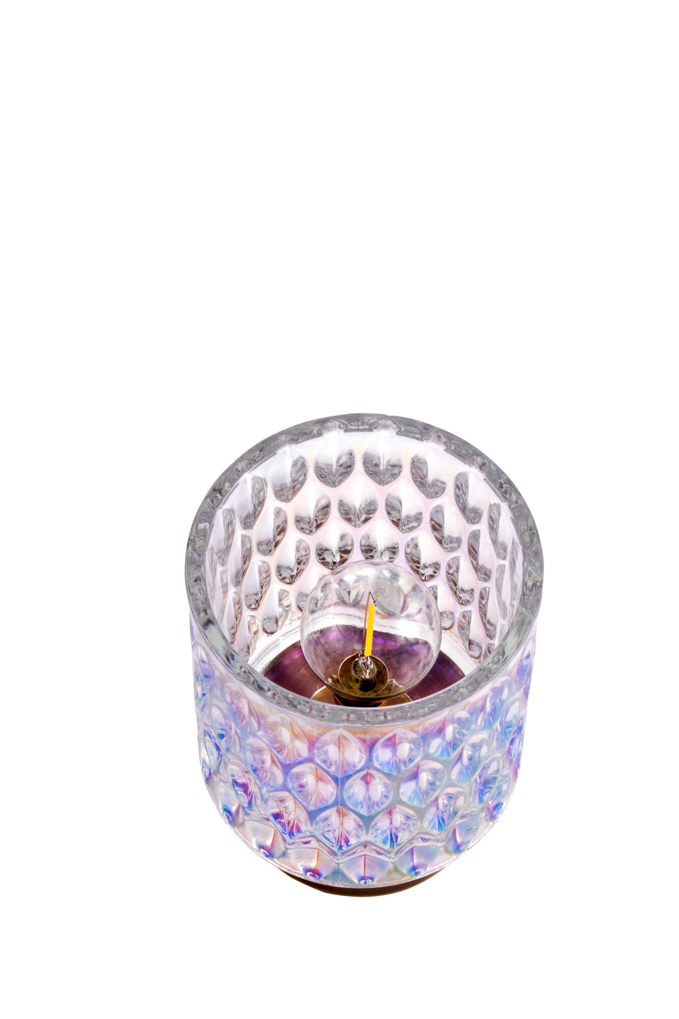 Round glass wall light with textured pattern and visible bulb for decorative lighting effect