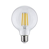 Classic LED bulb with clear glass and yellow filaments for energy-efficient lighting solutions