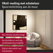 Witte URail spots met schakelaar aan de muur, modern interieur met comfortabele stoel