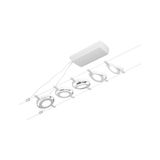 Modern white LED cable system with five round spotlights and control unit for flexible room lighting