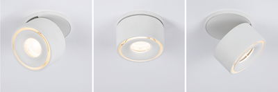 Modern white metal LED ceiling spotlight with warm white light and adjustable head for accent lighting